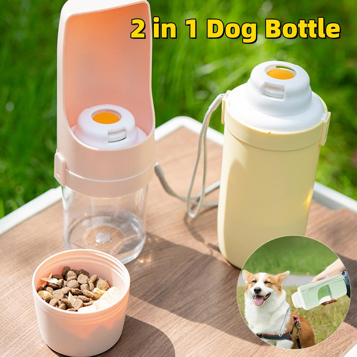 2-in-1 dog travel water bottle and food container, 690ml