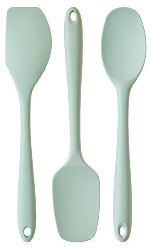 Three-piece sage green silicone kitchen utensil set