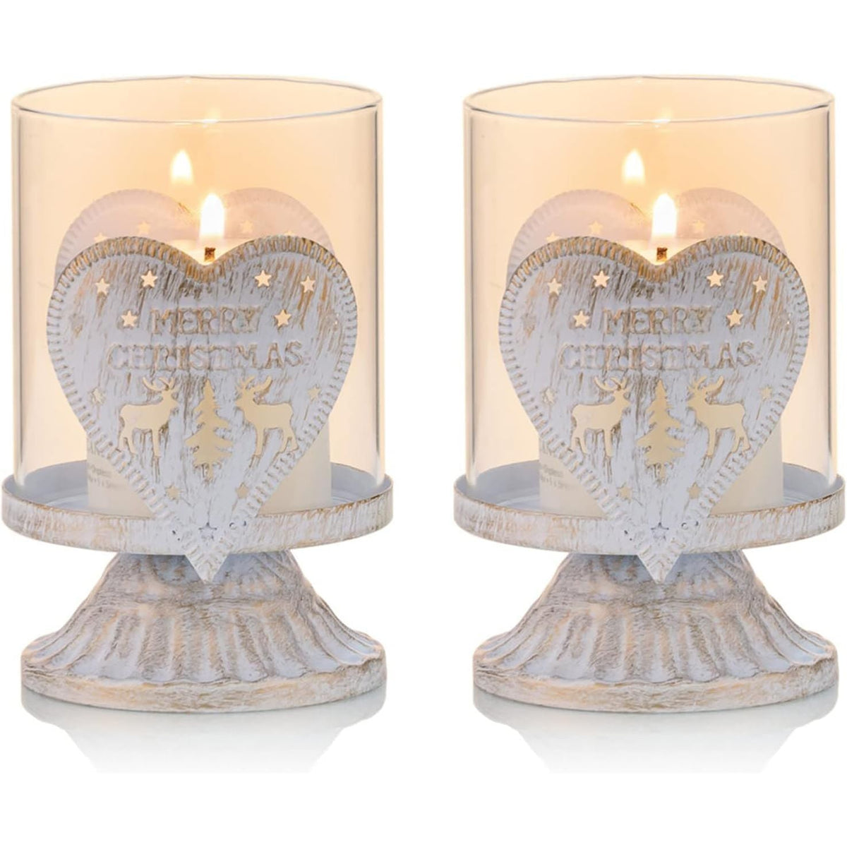 Set of two antique-white Sziqiqi candle holders