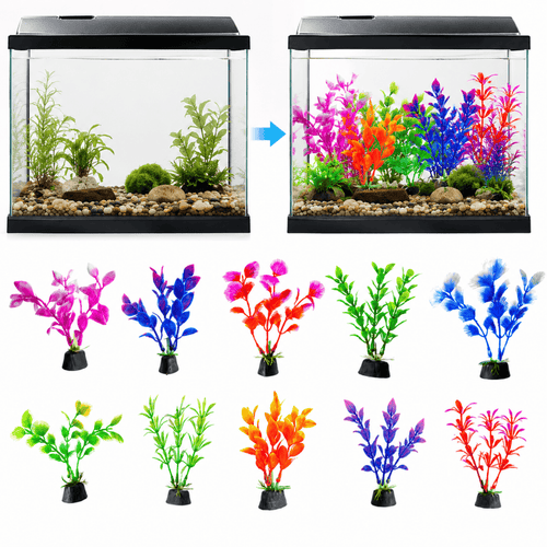 10-pack artificial aquarium plants with bases