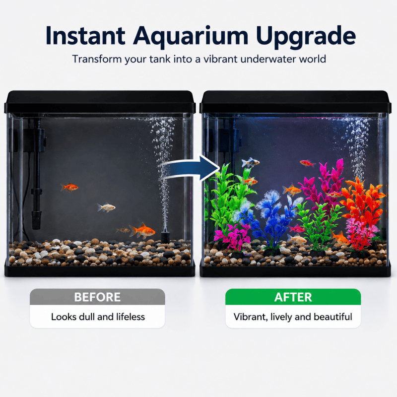 Assorted artificial aquarium plant decorations