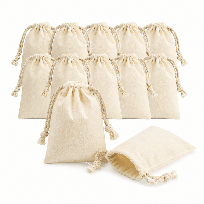 10 pack cotton drawstring bags 9 x 12cm