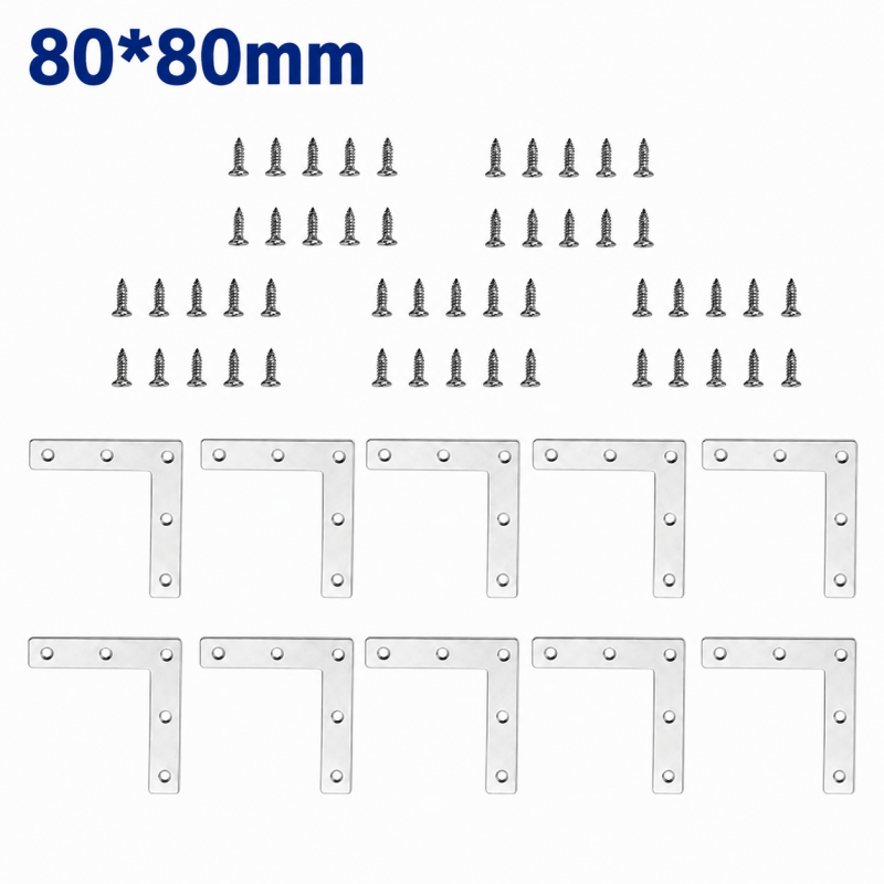 10-pack stainless steel L brackets 80 x 80mm with screws