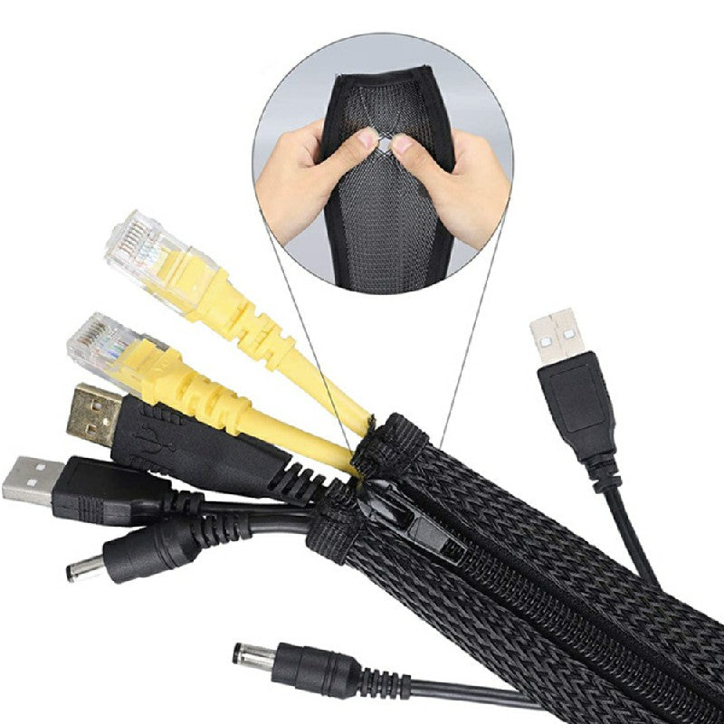 120cm black zip cable tidy sleeve for PC and TV wire management
