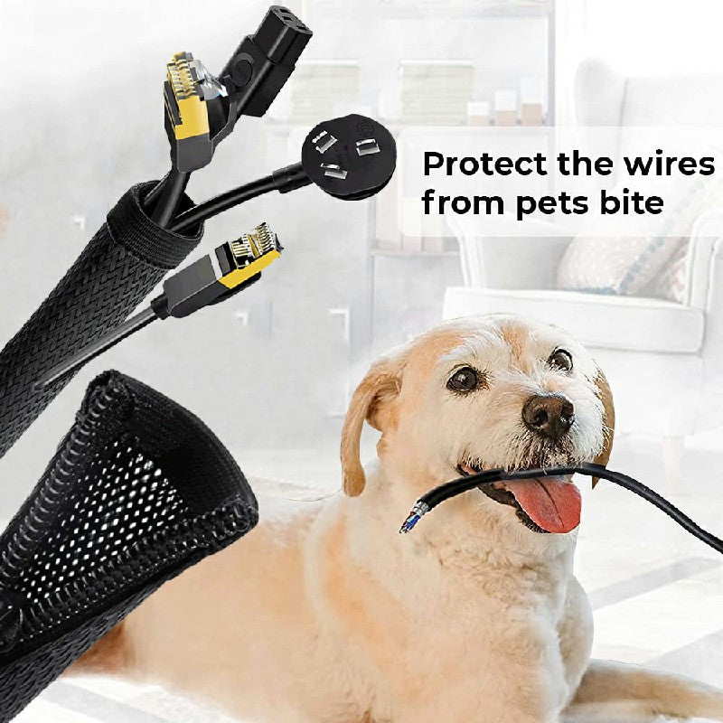 Black 120cm cable management sleeve for organising desk cables