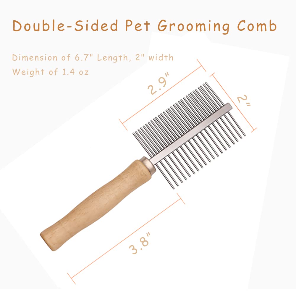 Double-Sided Pet Grooming Comb with Wooden Handle
