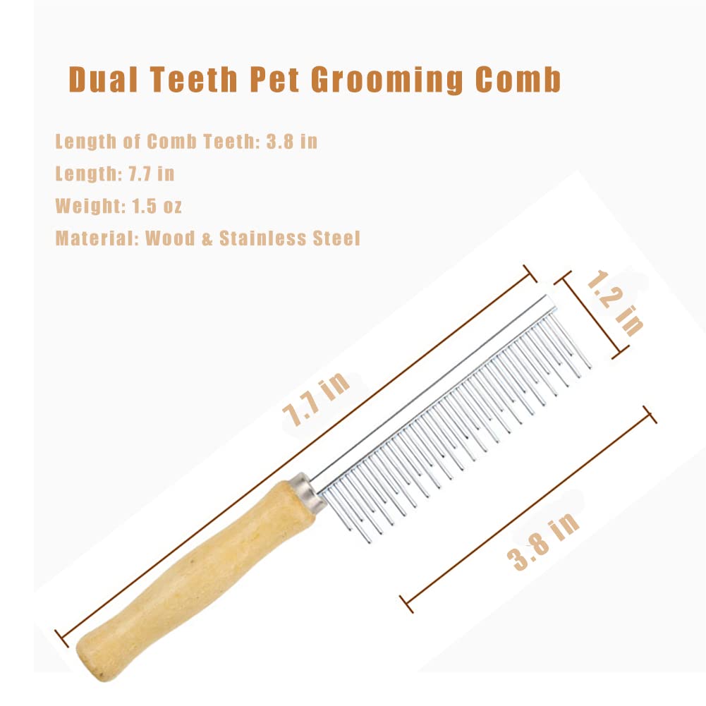 Double-Sided Pet Grooming Comb with Wooden Handle