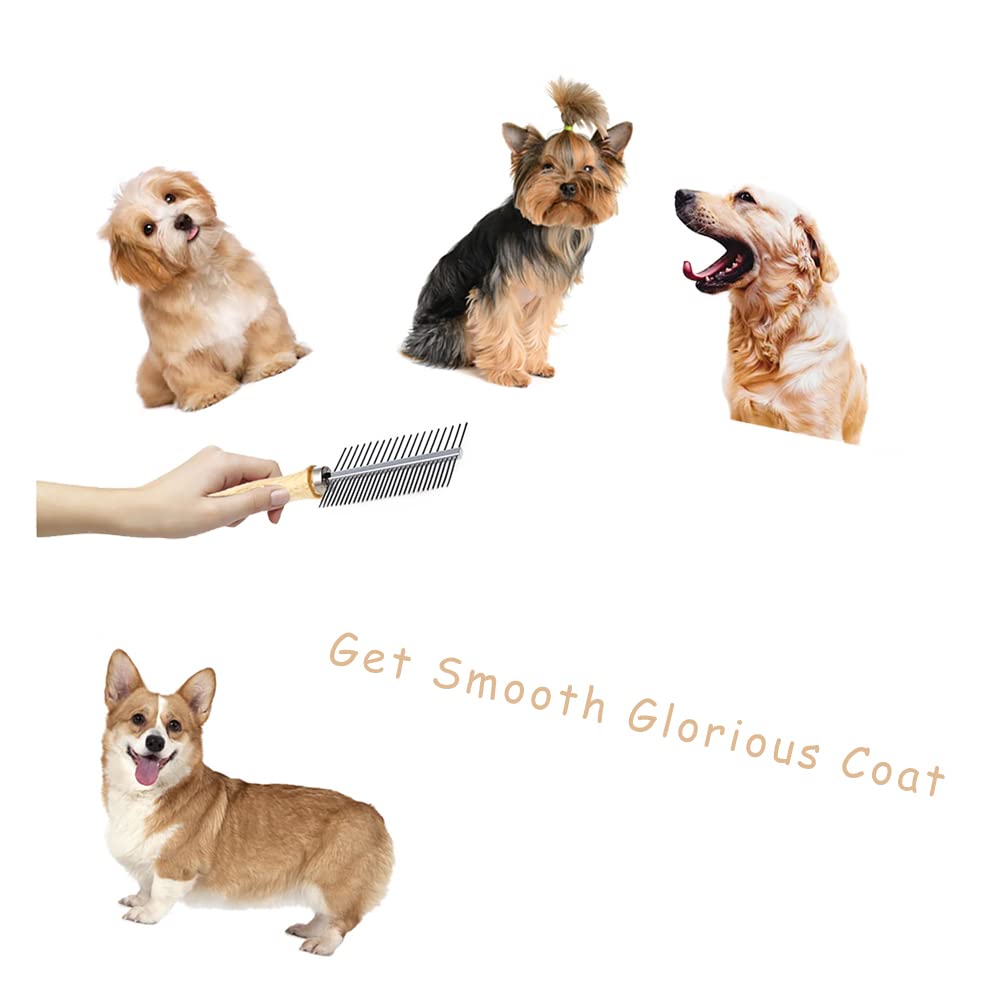 Double-Sided Pet Grooming Comb with Wooden Handle