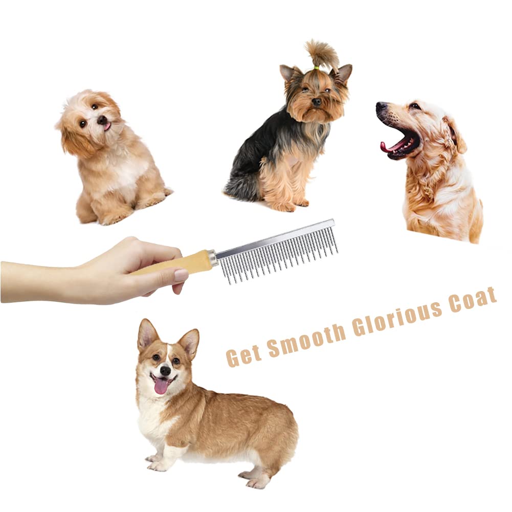 Double-Sided Pet Grooming Comb with Wooden Handle