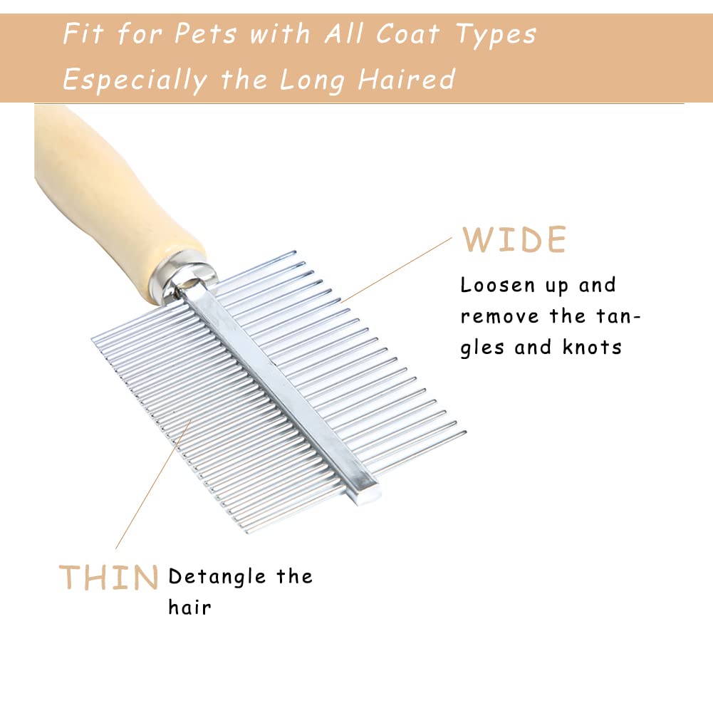 Double-Sided Pet Grooming Comb with Wooden Handle