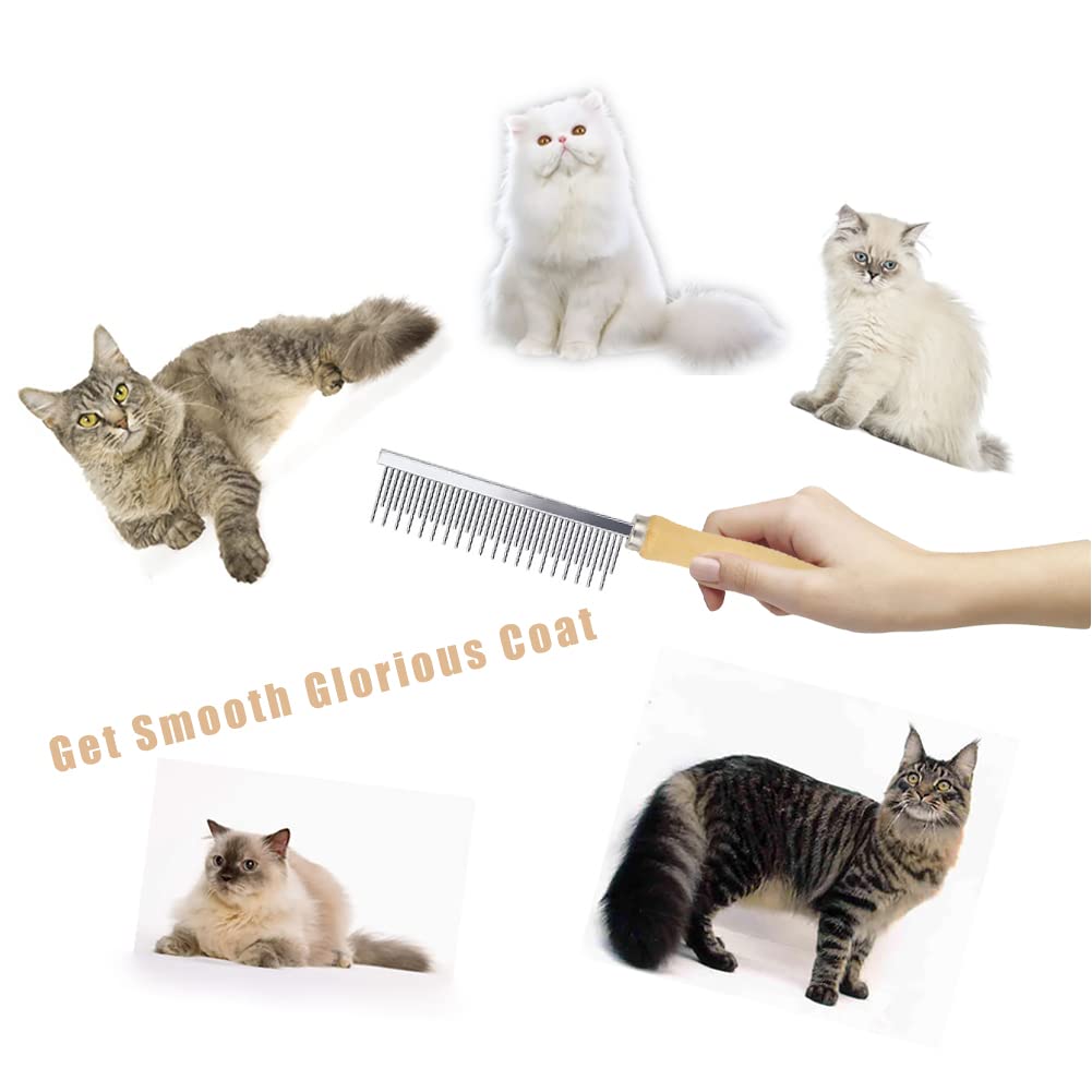 Double-Sided Pet Grooming Comb with Wooden Handle