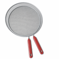 Two silver metal mesh frying pan splatter screens