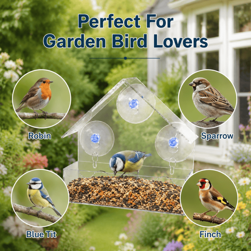 Clear acrylic bird feeder for window bird watching