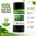 20-pack of black 100 litre heavy-duty recycled plastic bin bags