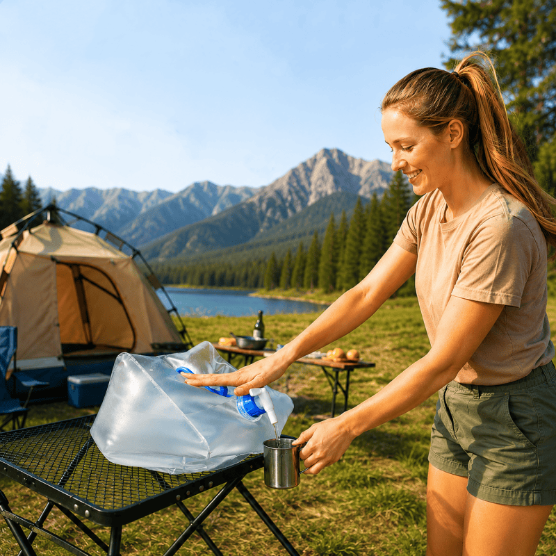20L foldable water carrier in outdoor camping use