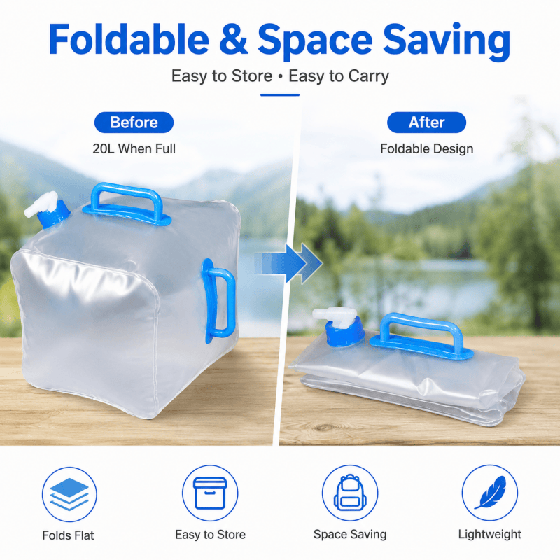 20L foldable camping water container folded flat for storage