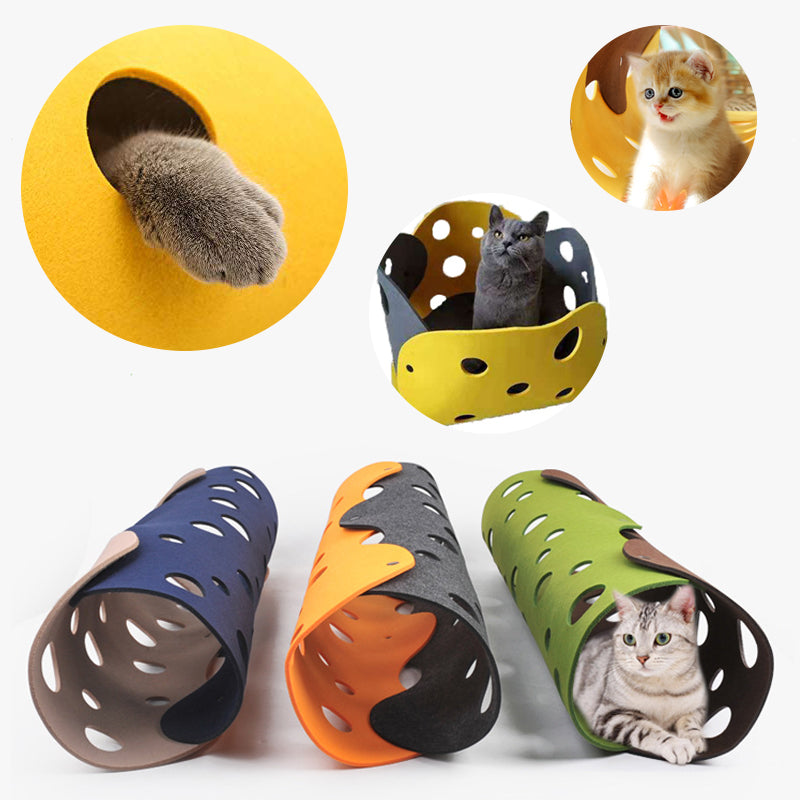 Foldable felt cat play tunnel