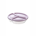 Round 3-section clear plastic food storage container with lid