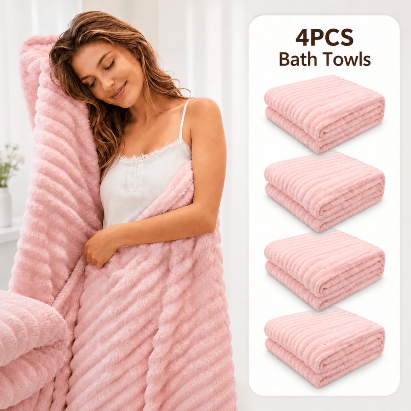 4-pack pink coral fleece bath towels