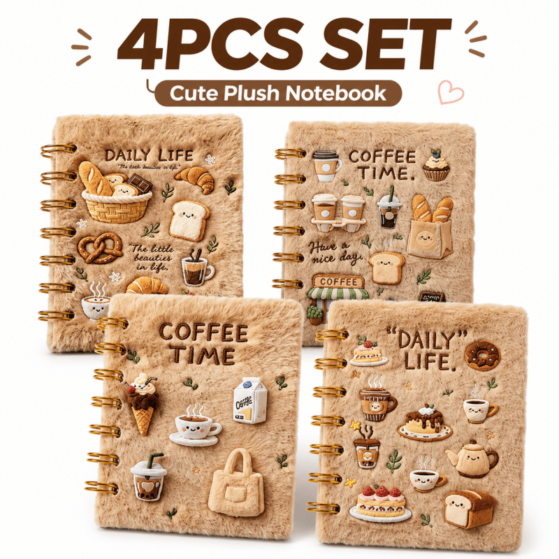 4-pack assorted plush mini notebooks