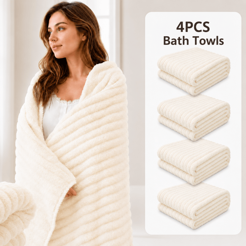 4-pack white coral fleece bath towels 70 x 135cm