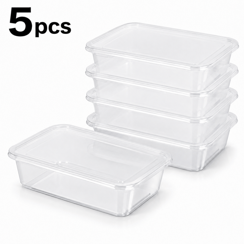 5 pack clear 650ml reusable food storage containers with lids