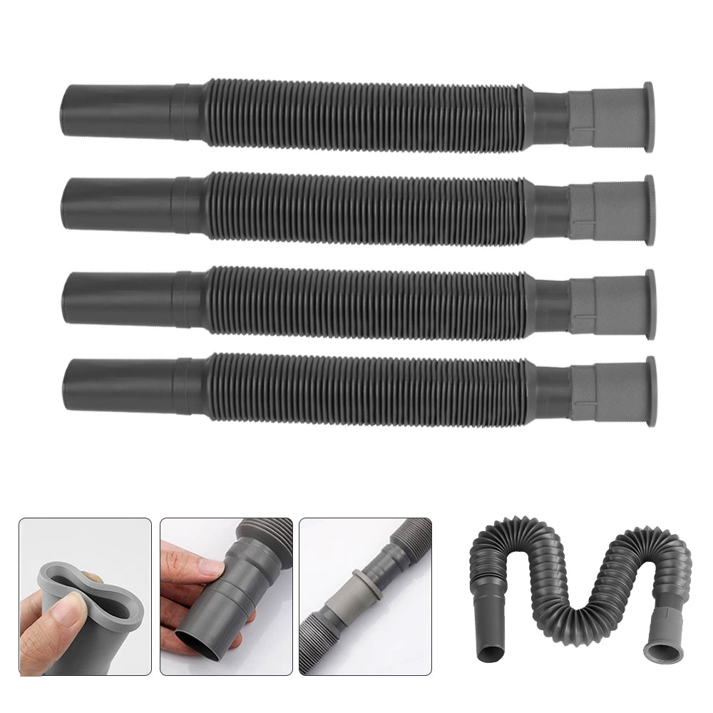 Five collapsible grey drainage waste water pipes for caravan, motorhome, kitchen or bathroom use