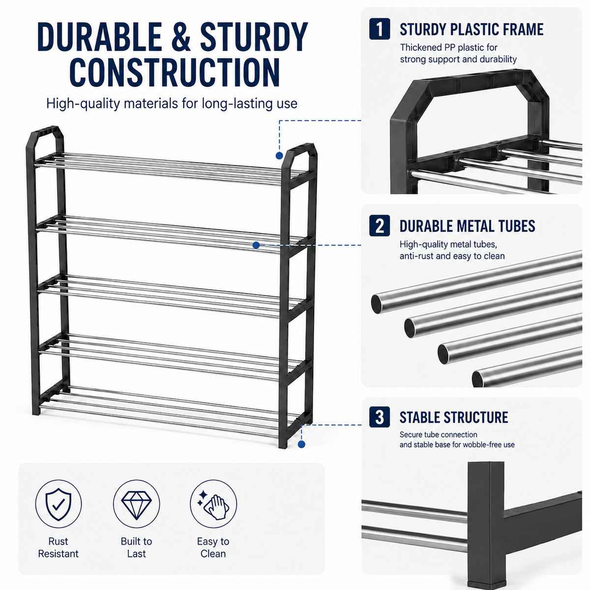5-tier shoe rack construction details