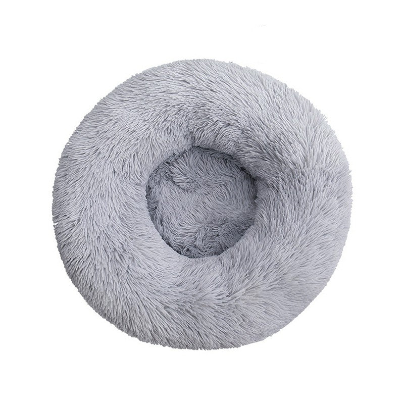 Grey 70cm plush round donut pet bed for cats and dogs