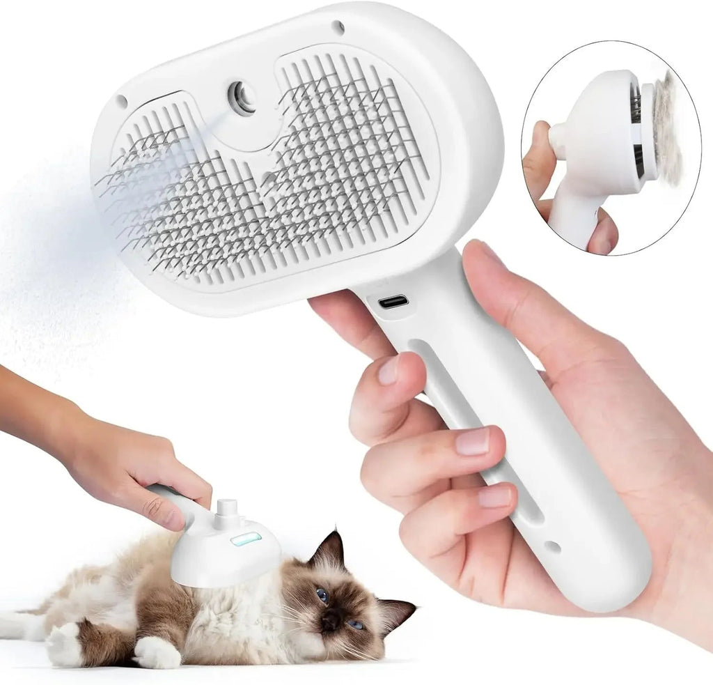 Water mist grooming brush for cats and dogs