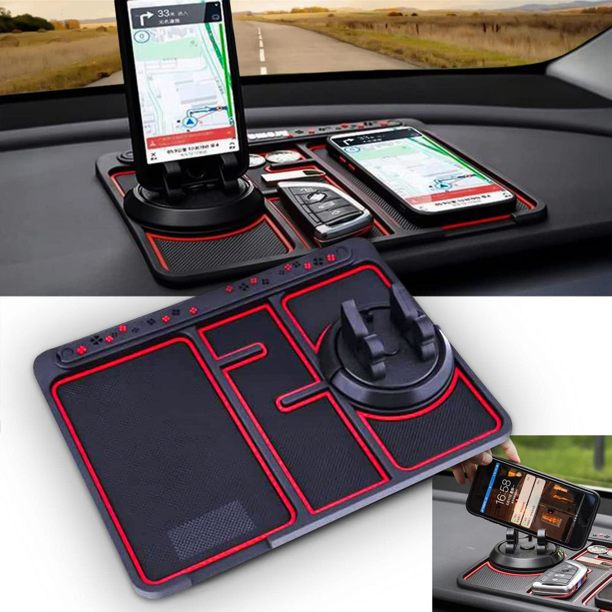 4-in-1 non-slip car dashboard phone mat