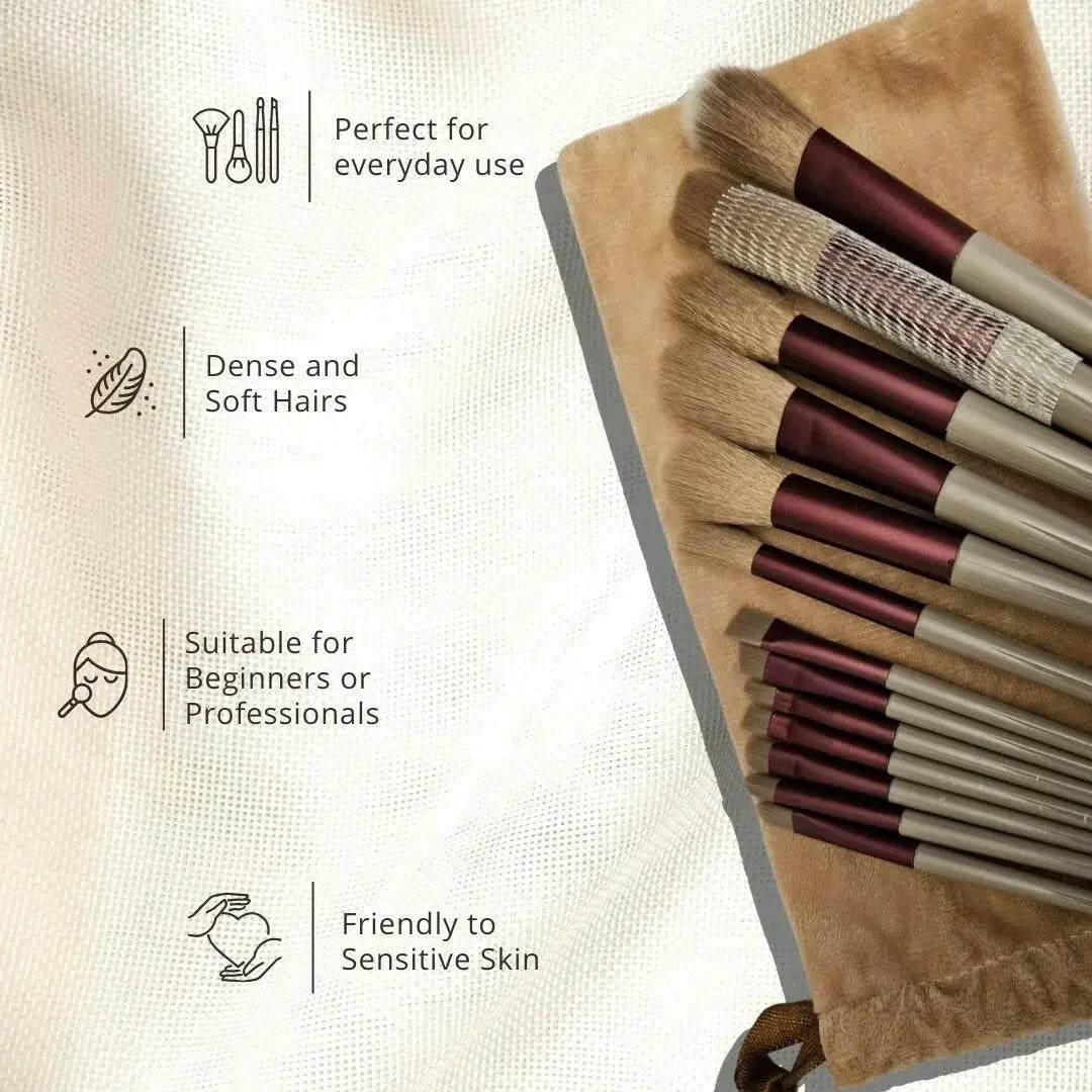 Ammuri Makeup Brush Set with Travel Pouch – 13 Brushes