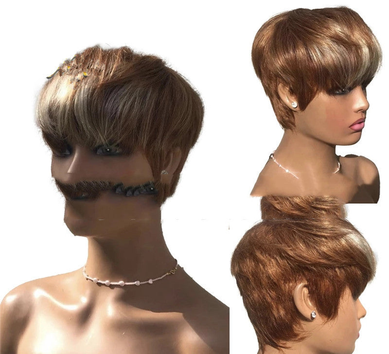 Brown & Golden Highlight Short Wig