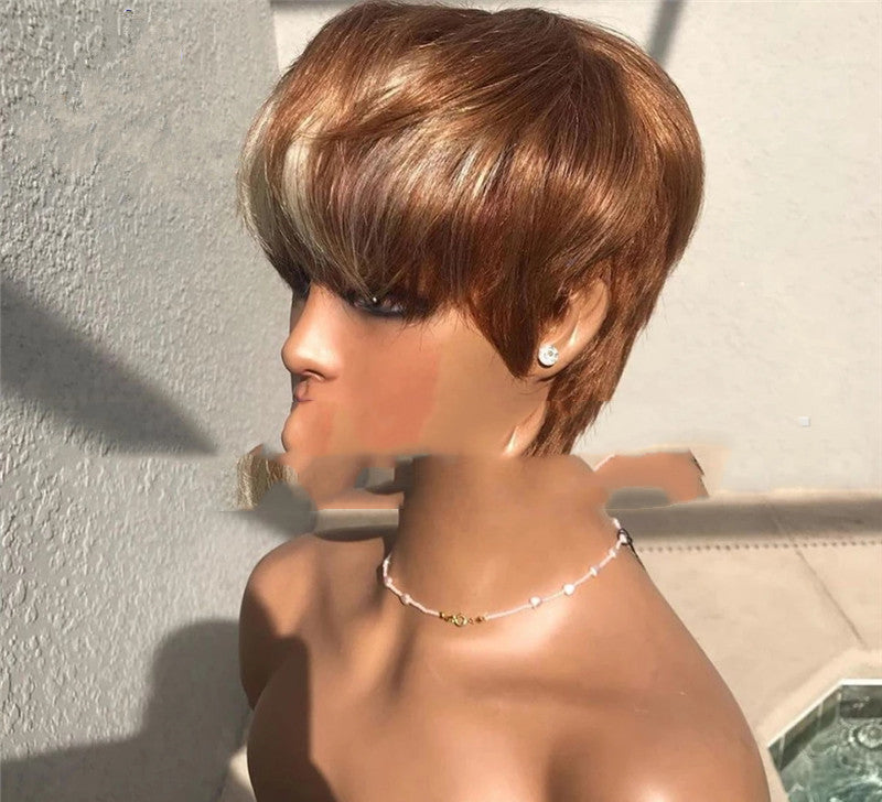 Brown & Golden Highlight Short Wig
