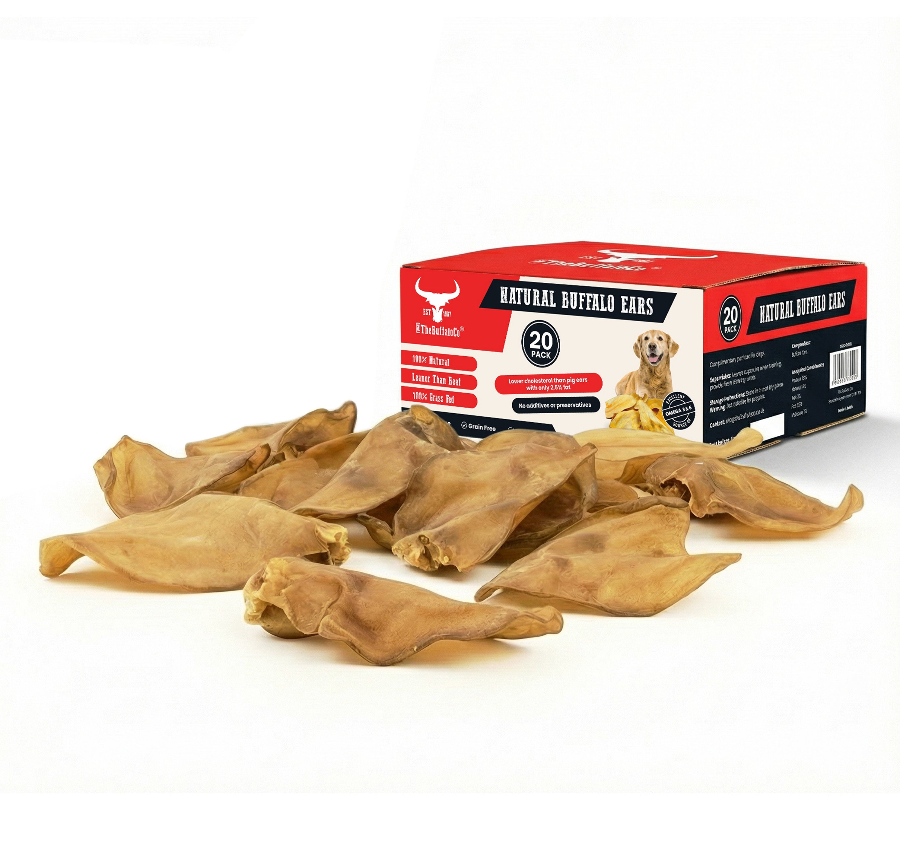 Natural Buffalo Ears for Dogs – 10, 20 or 50 Pack