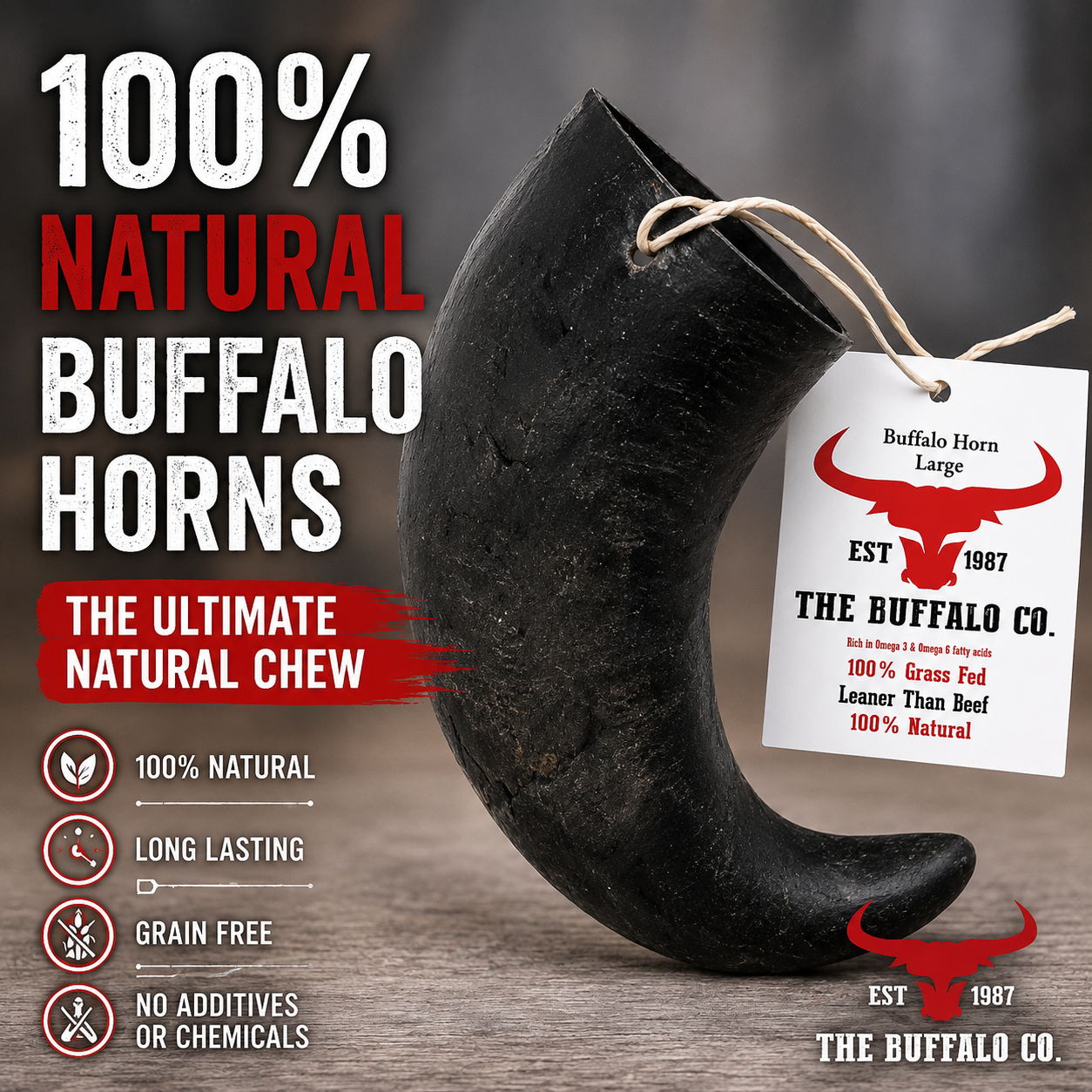Natural Buffalo Horn Dog Chew – Small 4–5in