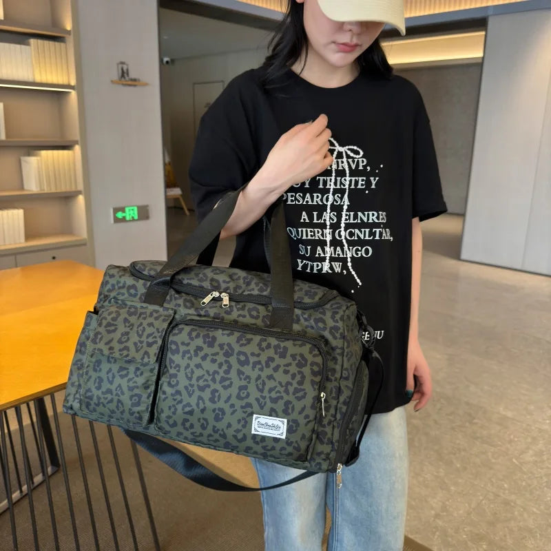 Leopard-Print Gym & Travel Duffle Bag with Shoe Compartment