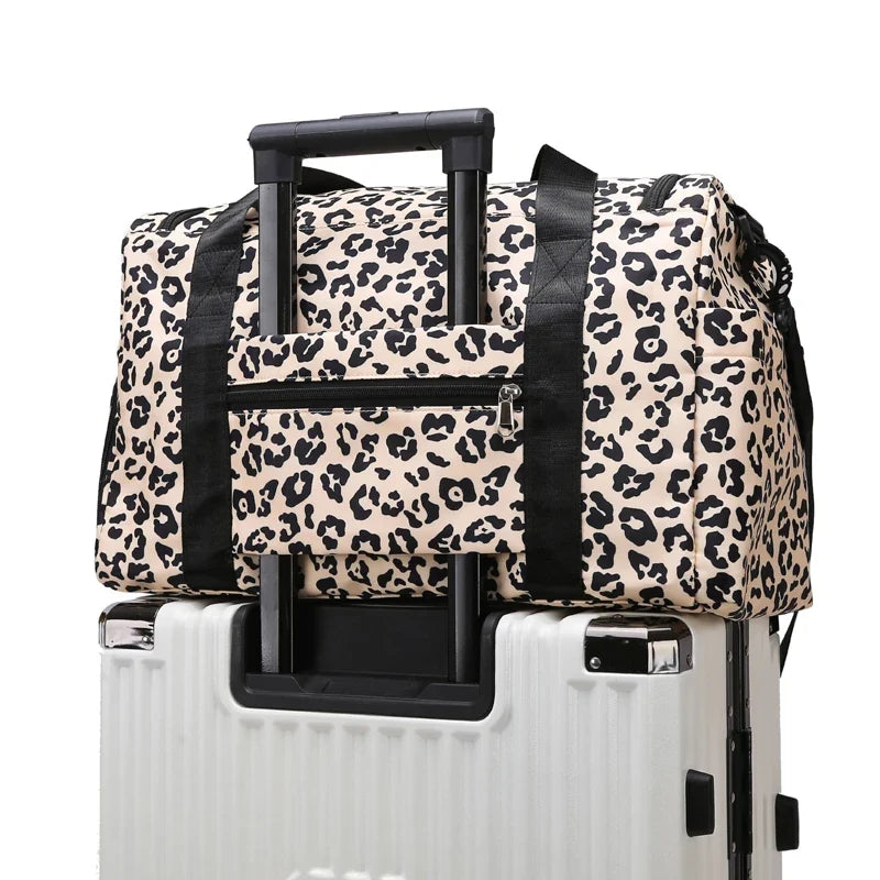 Leopard-Print Gym & Travel Duffle Bag with Shoe Compartment