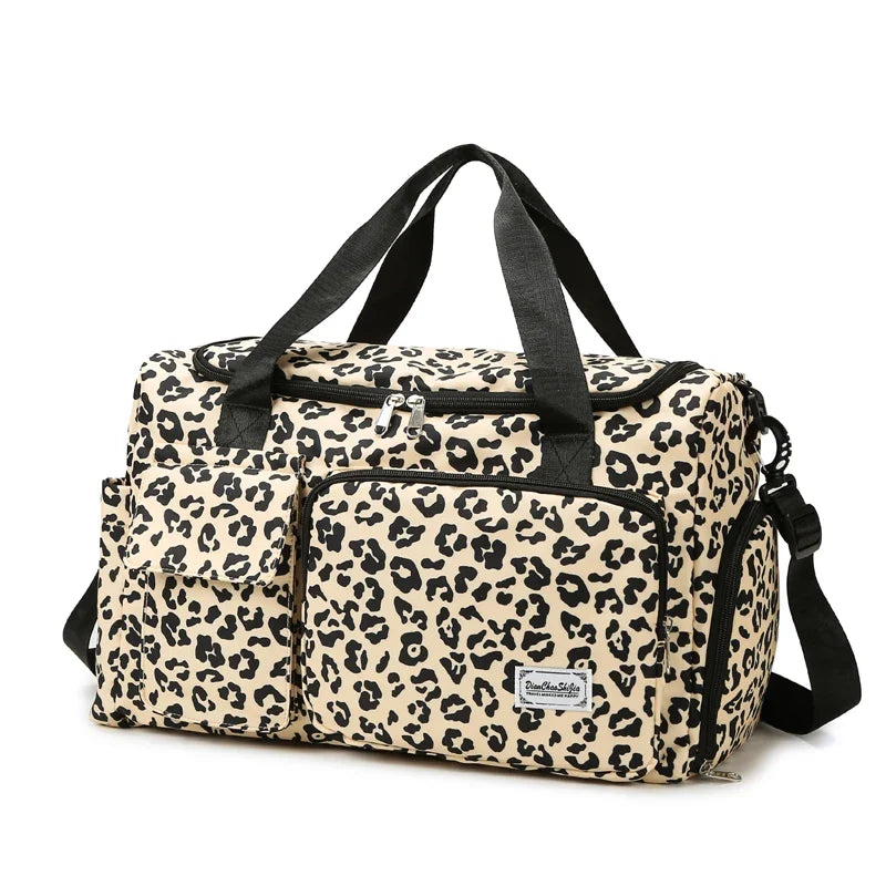 Leopard-Print Gym & Travel Duffle Bag with Shoe Compartment