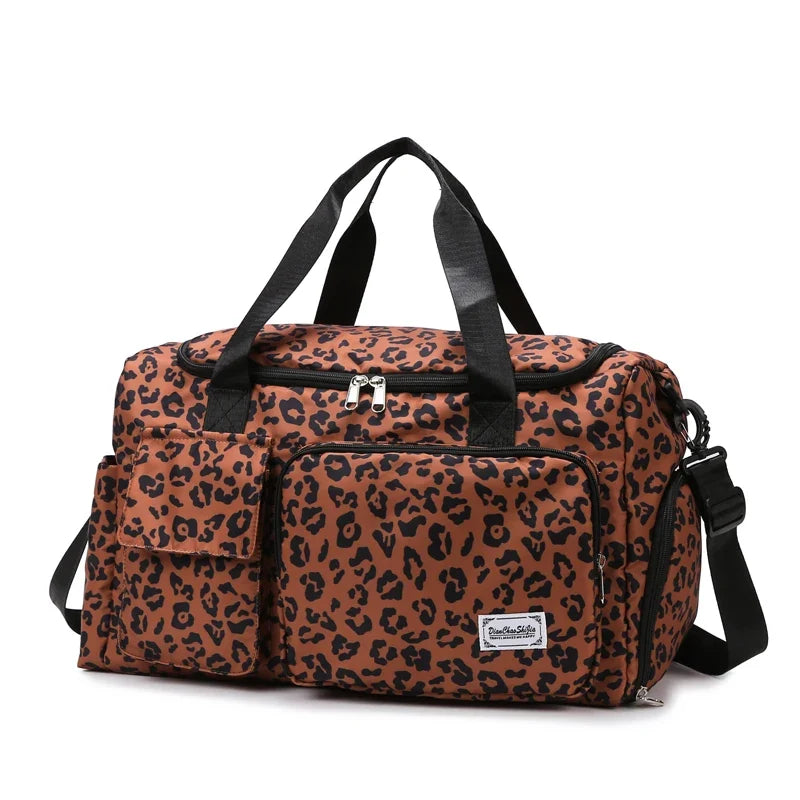 Leopard-Print Gym & Travel Duffle Bag with Shoe Compartment