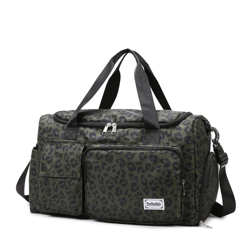 Leopard-Print Gym & Travel Duffle Bag with Shoe Compartment