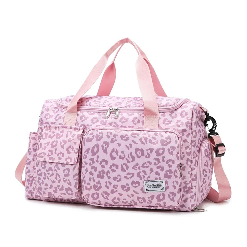 Leopard-Print Gym & Travel Duffle Bag with Shoe Compartment