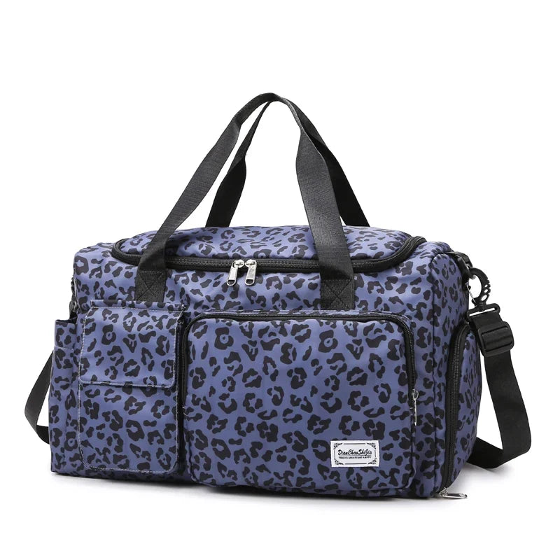 Leopard-Print Gym & Travel Duffle Bag with Shoe Compartment