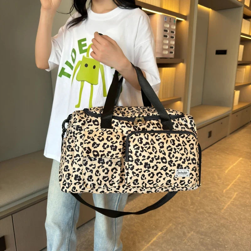 Leopard-Print Gym & Travel Duffle Bag with Shoe Compartment