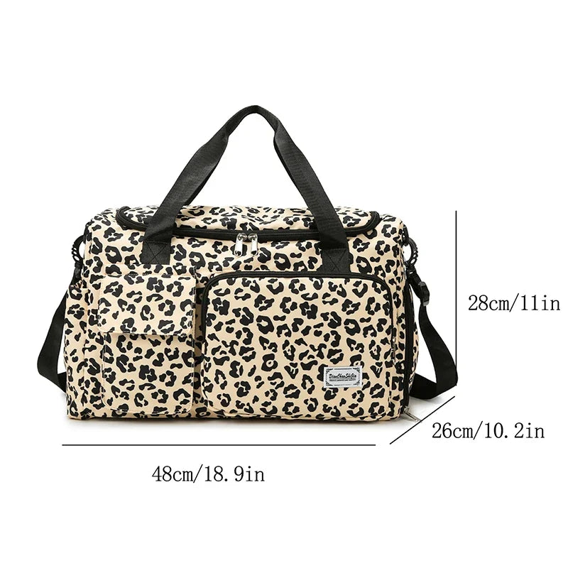 Leopard-Print Gym & Travel Duffle Bag with Shoe Compartment