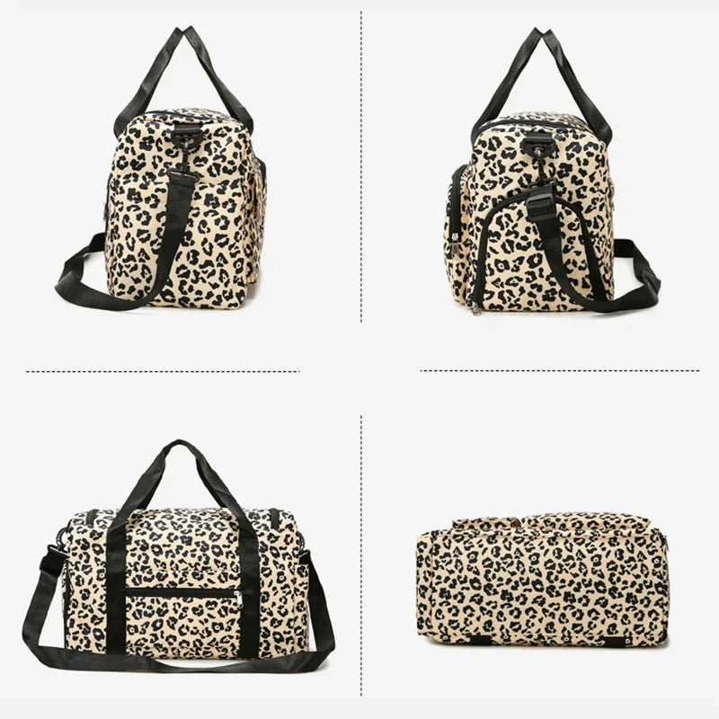 Leopard-Print Gym & Travel Duffle Bag with Shoe Compartment