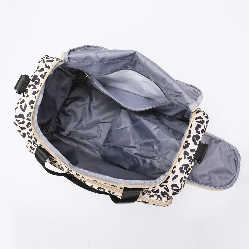 Leopard-Print Gym & Travel Duffle Bag with Shoe Compartment