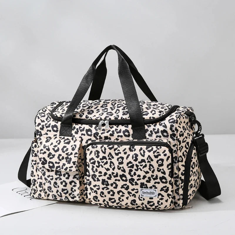 Leopard-Print Gym & Travel Duffle Bag with Shoe Compartment