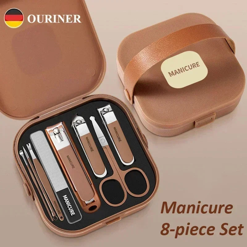 GeToday stainless steel manicure kit in brown case