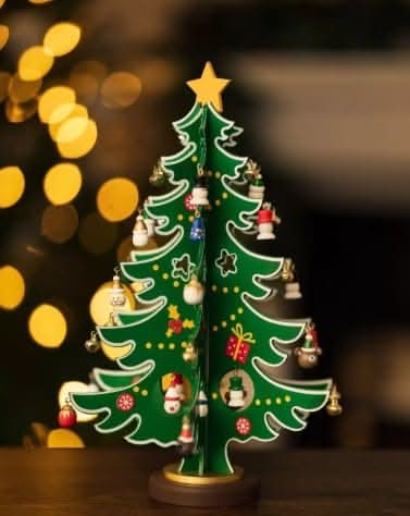Green wooden mini Christmas tree ornament